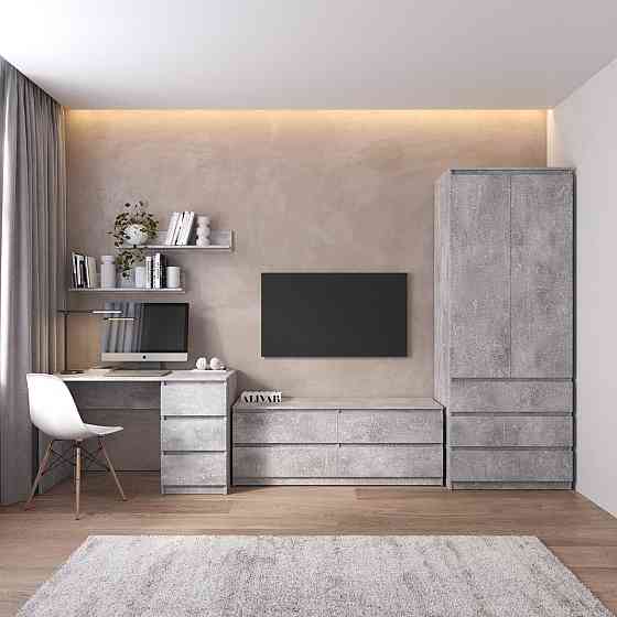 Комплект мебели в гостиную VAYS, шкаф R-9 тумба R-6 стол R-1 полки М-22 Бетон Львов