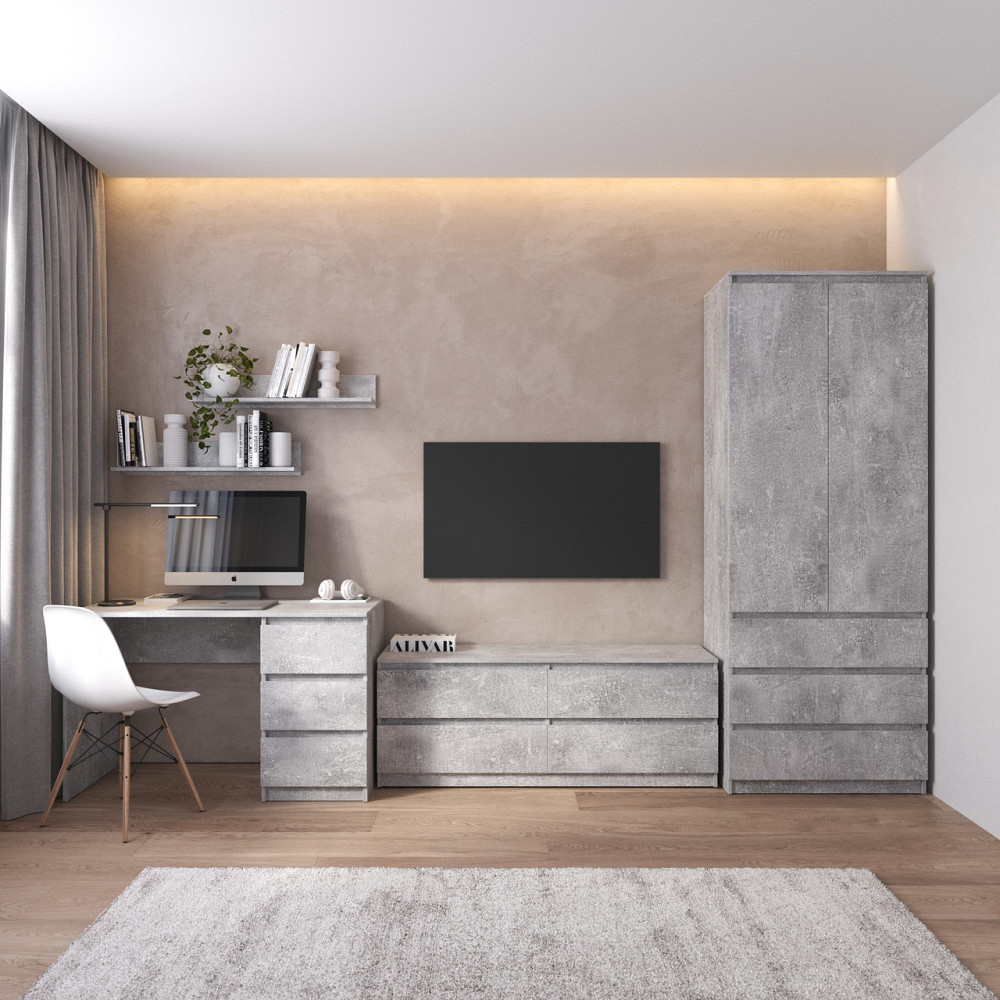 Комплект мебели в гостиную VAYS, шкаф R-9 тумба R-6 стол R-1 полки М-22 Бетон Львов - изображение 1