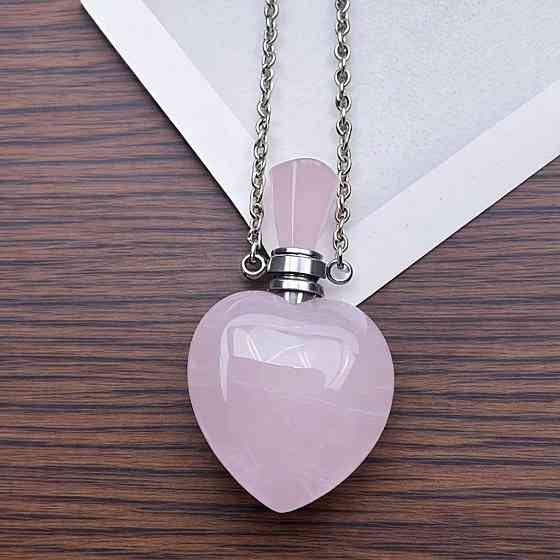 Кулон флакон сердце из натурального розового кварца на цепочке, аромакулон для эфирных масел и духов Киев