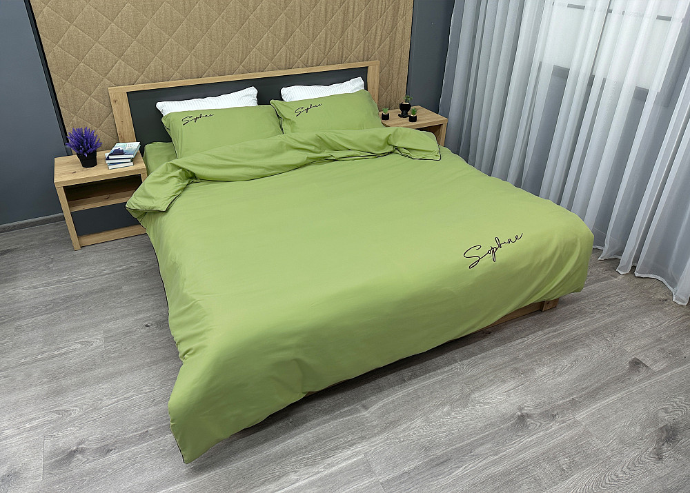 Комплект постільної білизни Сатин, Євро 200х230 Оливковий (88-152) Київ - фото 3