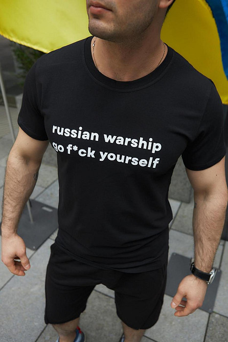 Чоловіча патріотична футболка з принтом Russian warship антивоєнна бавовняна чорна Одеса - фото 3