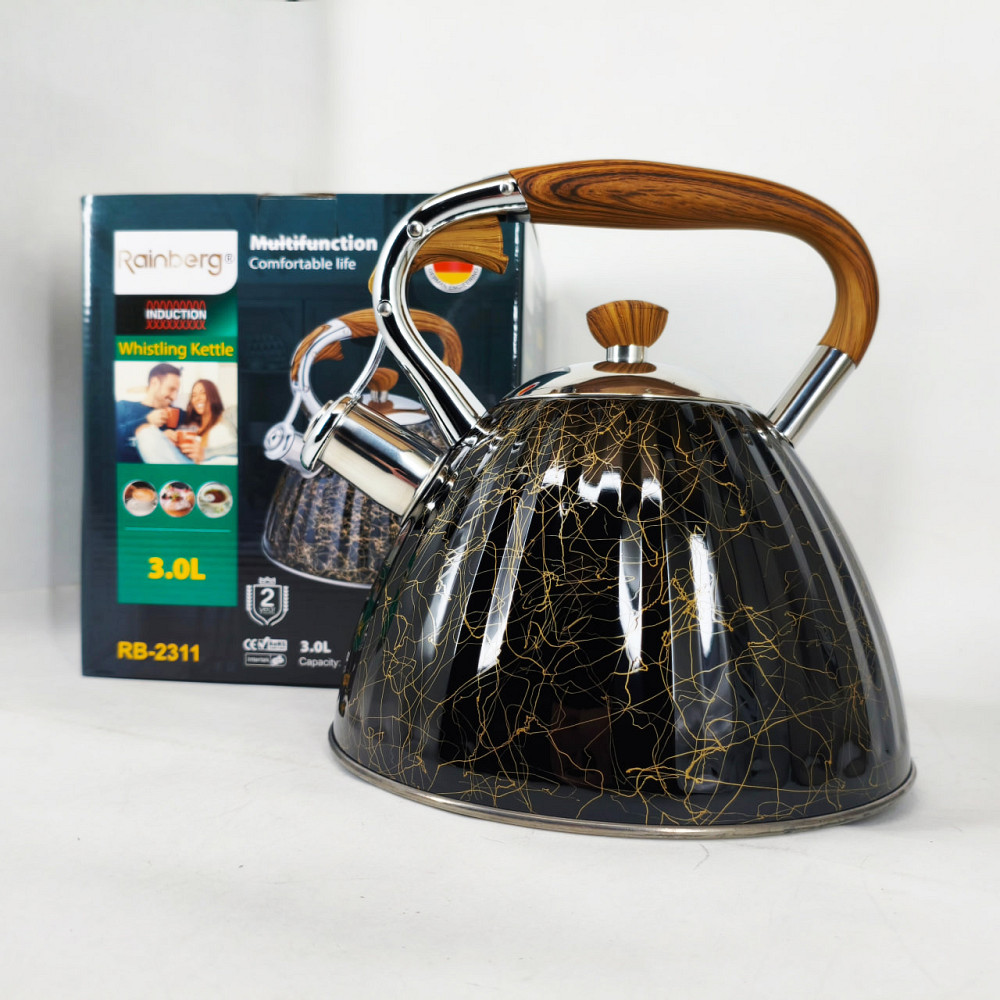 Якісний металевий чайник Rainberg RB-2311 3л, Чайник з одинарним дном Звичайний зі свистком FG-49 Івано-Франківськ - фото 3