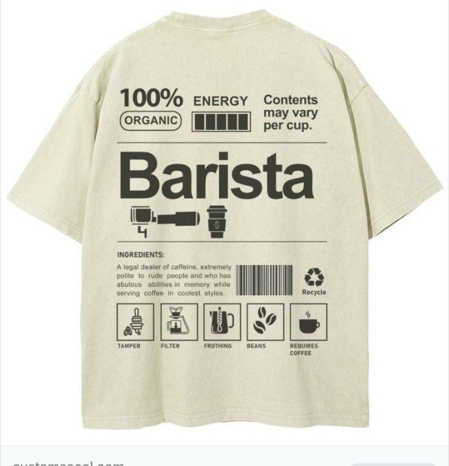 Оверсайз футболка Barista з принтом для бариста та любителів кави Чернівці - фото 2