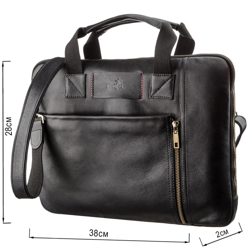 Мужская кожаная тонкая сумка для ноутбука SHVIGEL 19117 Черная Киев - изображение 5