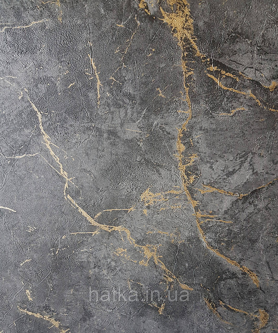 Обои виниловые на флизелине Grandeco Textured vibes 0.53x10 под камень мрамор черные серые золотистые Киев - изображение 1