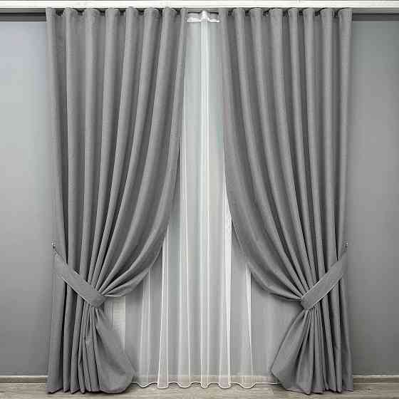 Комплект штор VR-Textil 100% блэкаут ASHEN NIGHT 200х270 2шт и Тюль 600х270 1851ш-1153т серый с белым 71-092/7 Киев