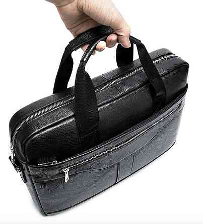 Деловая мужская сумка из зернистой кожи Vintage 14886 Черная Киев