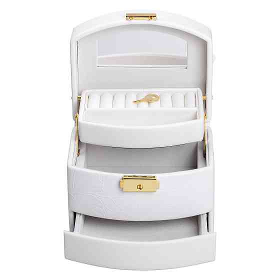 Yiwu Скринька для прикрас з еко шкіри 3 яруси із замком органайзер для ювелірних виробів HP-5-2 Коломыя