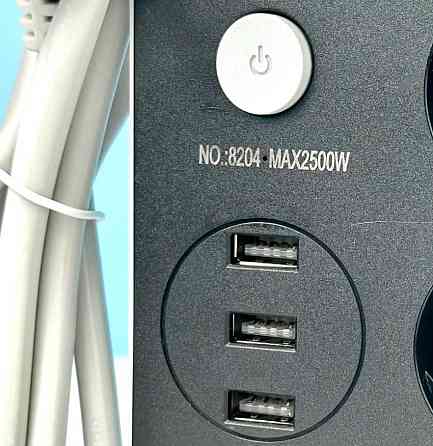 Подовжувач мережевий Power Socket 8204, 3USB, 4 розетки, 2 м, чорний Винница