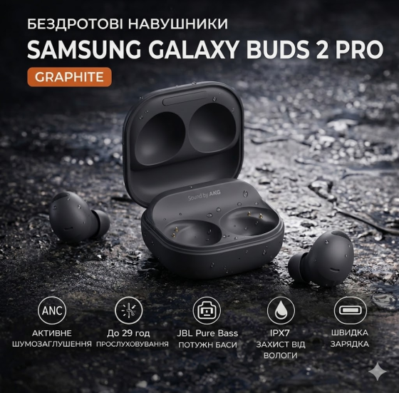 Наушники Samsung Galaxy Buds2 Pro Bluetooth 5.3 с ANC, 24-bit Hi-Fi, 360° звук, авто-подключение, до 18 часов Киев