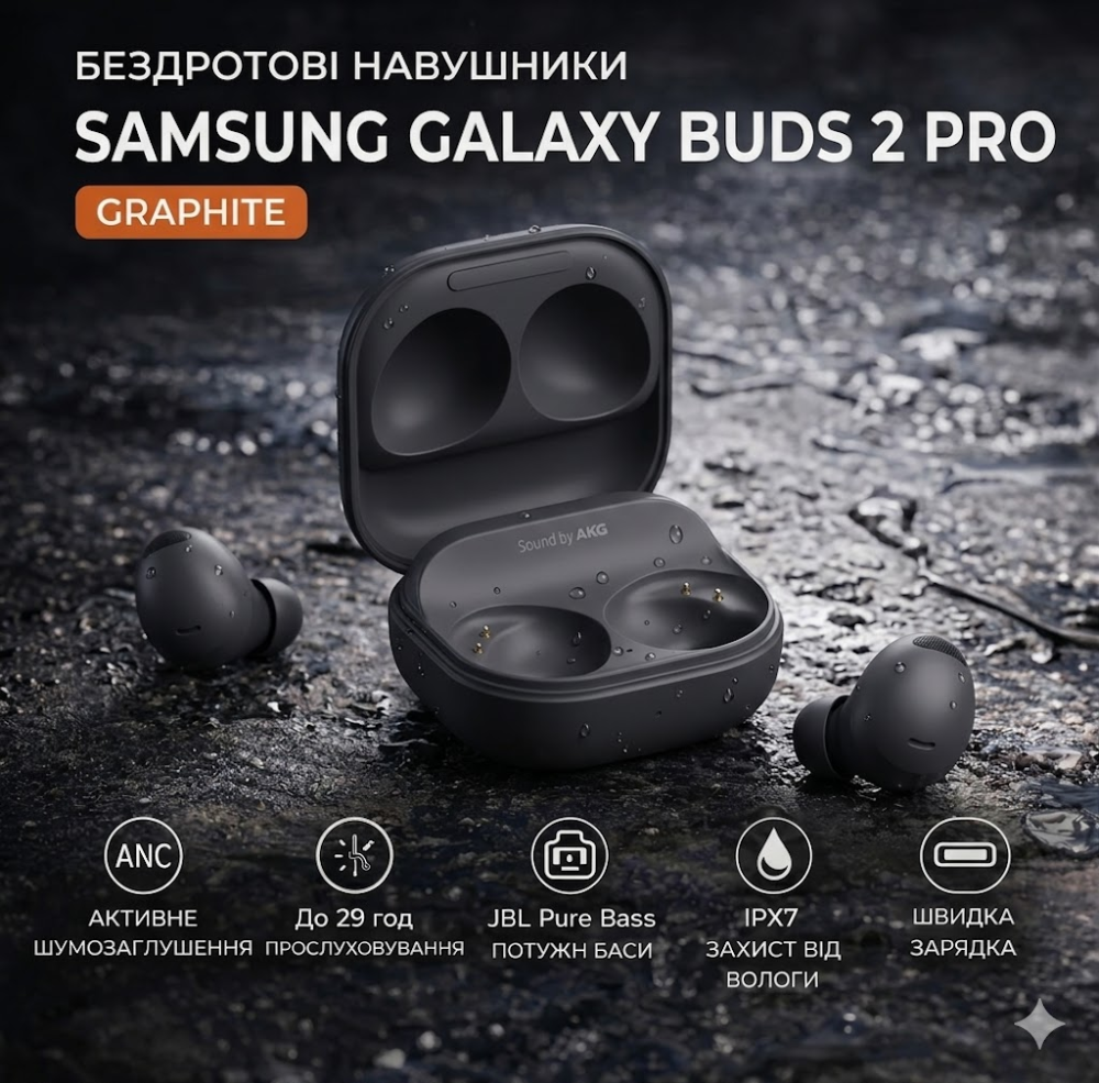 Наушники Samsung Galaxy Buds2 Pro Bluetooth 5.3 с ANC, 24-bit Hi-Fi, 360° звук, авто-подключение, до 18 часов Киев - изображение 2