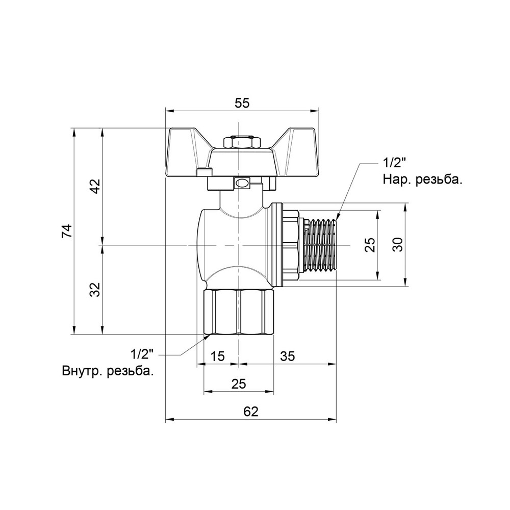 Кран кульовий Thermo Alliance Forte 1/2" ВН для води кутовий (метелик) SF267W15 Київ - фото 2