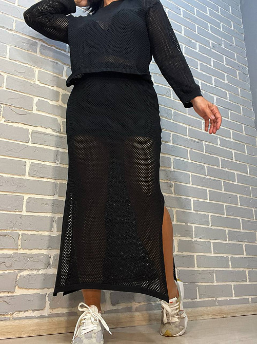 Костюм жіночий Mintas 2418-4208 ажурний сітка прозорий довга спідниця розрізи з регланом one size, чорний, one size Київ - фото 5