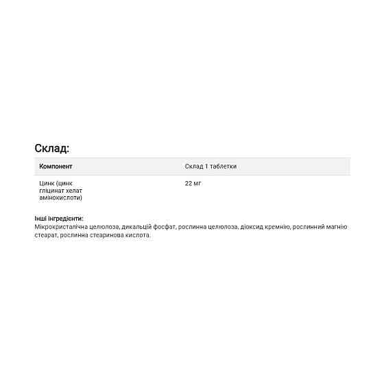 Цинк хелатный SOLGAR Chelated Zinc 250 таб Киев