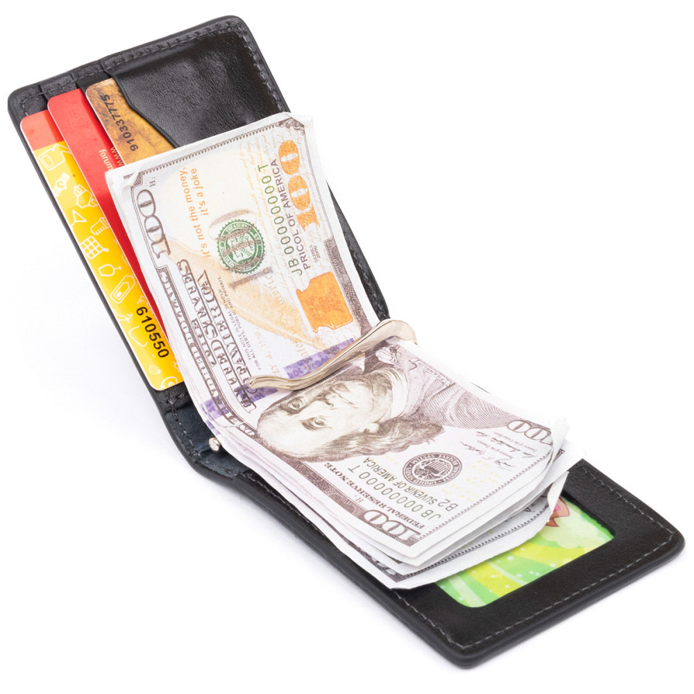 Стильное портмоне с зажимом для денег без застежки GRANDE PELLE 11295 Черное Киев - изображение 3