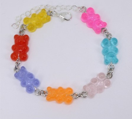 Браслет з ведмедиками різнобарвний на ногу - довжина 18см + 4см, регулюється, смола, цинковий сплав Київ - фото 2