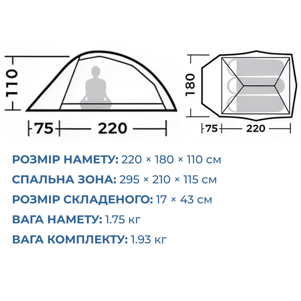 Палатка сверхлегкая трехместная Naturehike Cloud Up Pro CNK2350WS020, 20D, голубая Киев - изображение 7