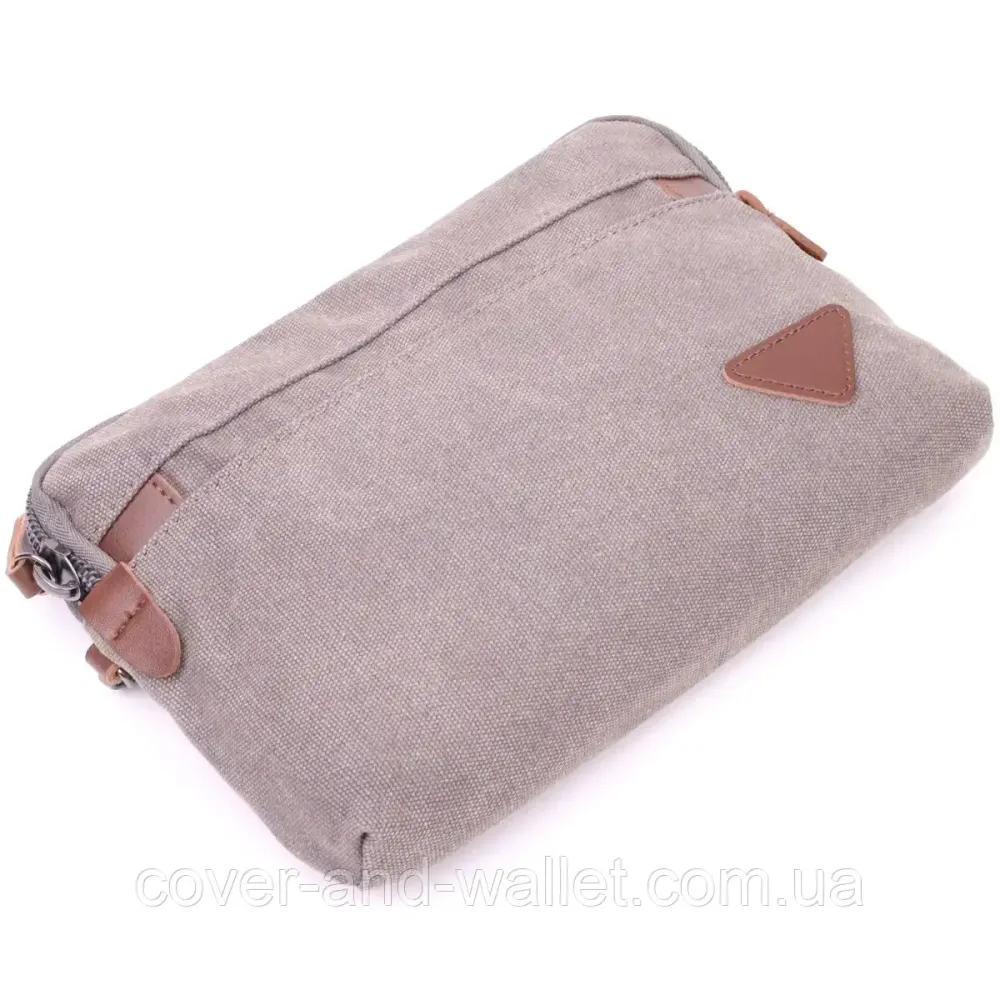 Стильный мужкой клатч на молнии из качественного текстиля серого цвета Puos Киев - изображение 2