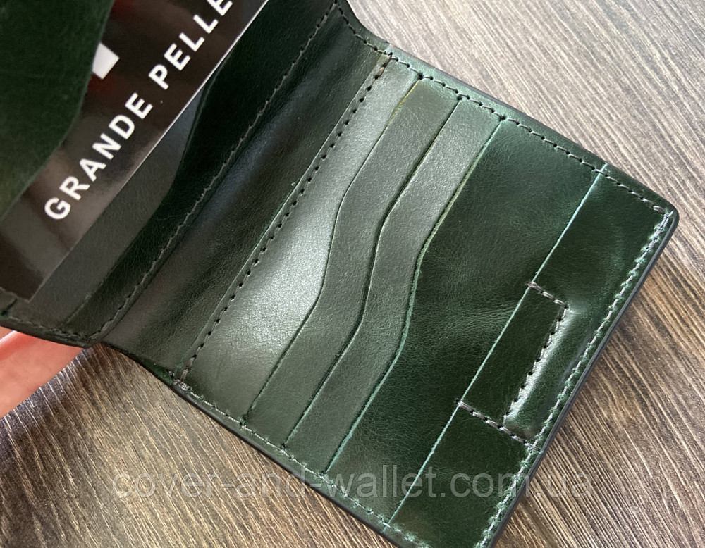 Красивий жіночий гаманець невеликого розміру із італійської шкіри зеленого кольору Grande Pelle Lettera Київ - фото 4