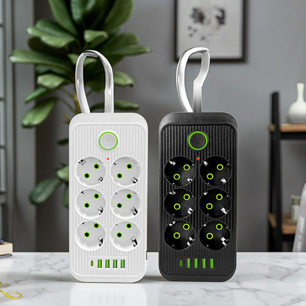 Сетевой фильтр удлинитель 2 м 6 розеток и 5 USB QC PD 10А 2.5 кВт EU-2506PD защита устройств Киев - изображение 1