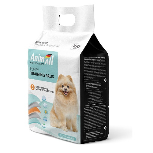 Пелюшки AnimAll Puppy Training Pads для собак і цуценят, 60 х 60 см, 100 штук Київ - фото 1