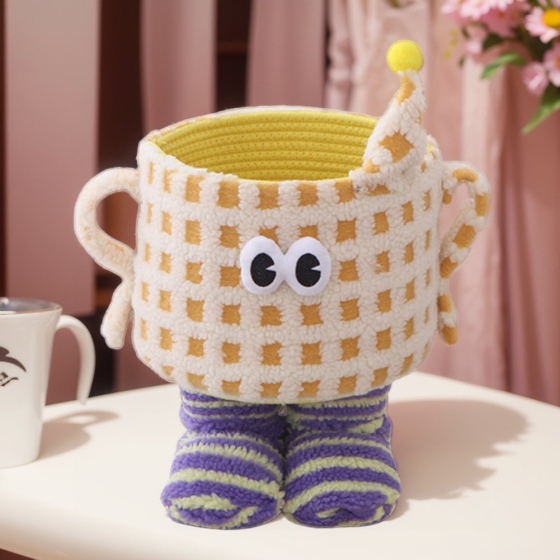 Корзина для игрушек плюшевый органайзер в детскую комнату мягкий для вещей и игрушек детская желтая в клетку Каменец-Подольский