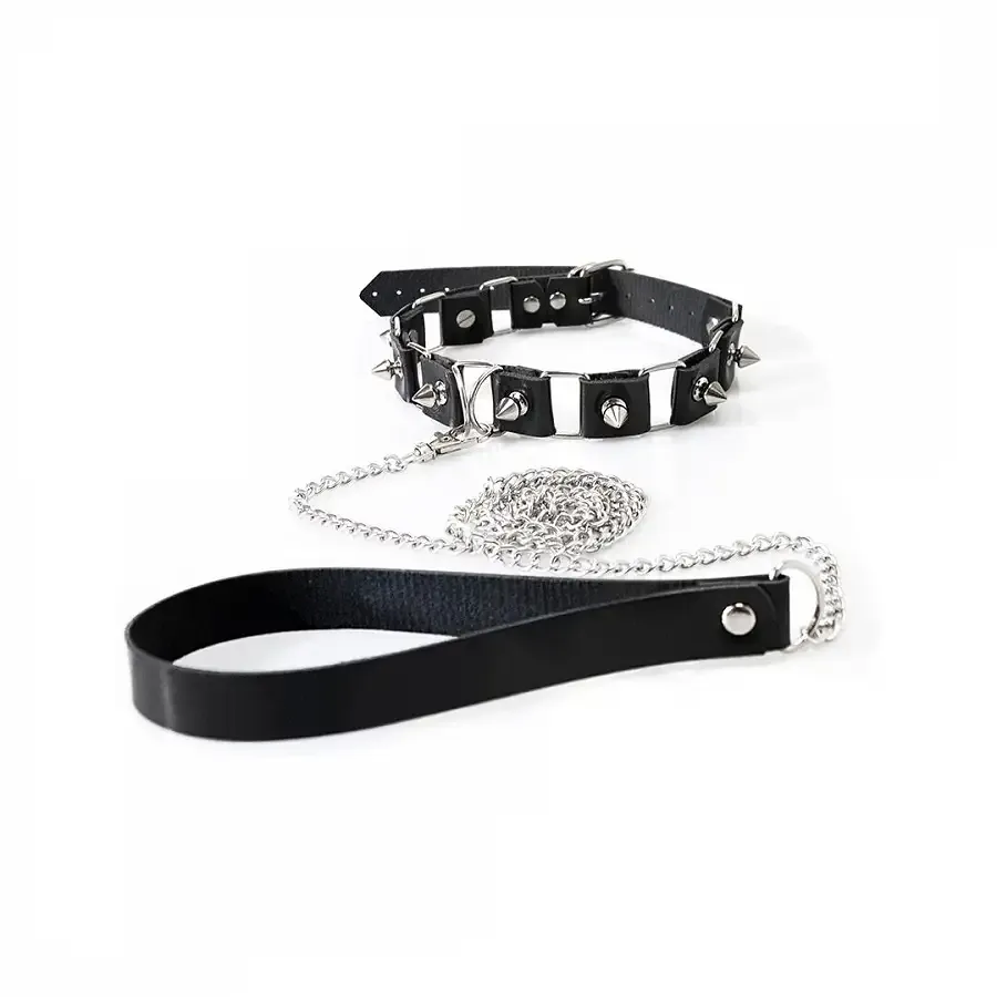 Бондажний набір: нашийник з повідцем, наручники та поножі Art of Sex - Cassandra, колір чорний Львів - фото 2