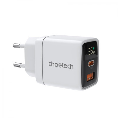 Зарядное устройство Choetech 1xUSB + 1xUSB-C PD35W with display white (PD6052-EU-WH) Винница - изображение 1