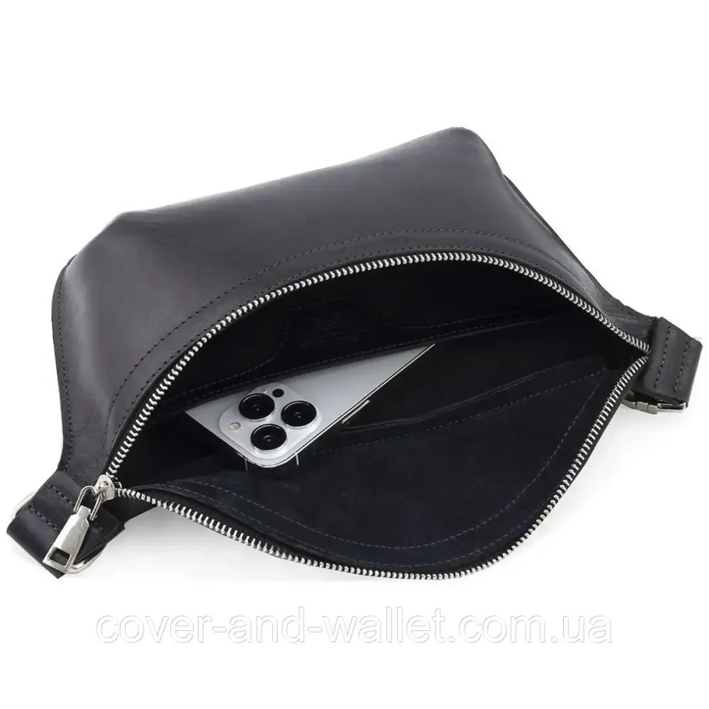 Модная женская сумка бананка из натуральной кожи черного цвета Grande Pelle 743610 Киев - изображение 9