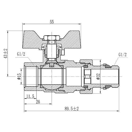 Кран кульовий "Американка" Thermo Alliance Forte 1/2" з антипротіканням прямий SF222W15 Київ