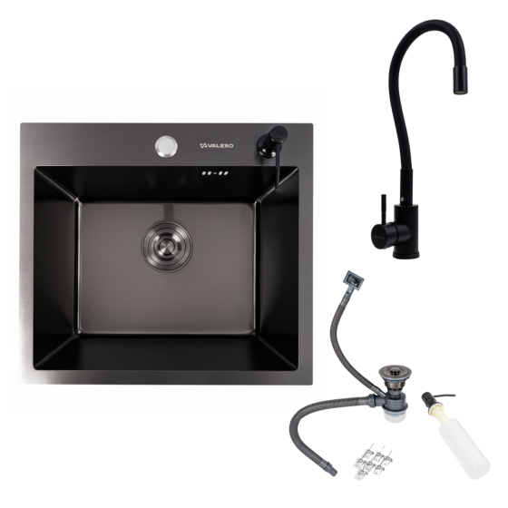 VALESO Комплект: Кухонна мийка VALESO Handmade 50*45 PVD чорна + Змішувач NES-ZZ45 Коломия
