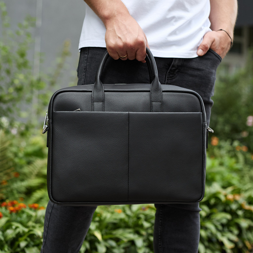 Мужской портфель на плечо 38х28х8.5, офисный кожаный мессенджер, мужская деловая сумка для города, черная Каменское - изображение 8
