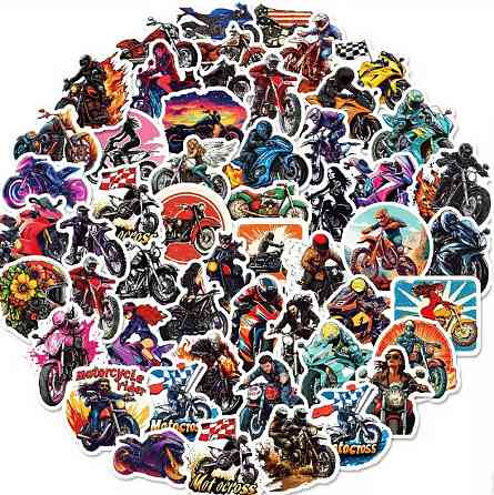 Набор стикеров 50 шт. с мотоциклами – байкерские наклейки для декора Киев