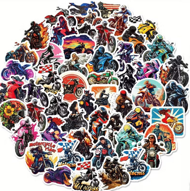 Набор стикеров 50 шт. с мотоциклами – байкерские наклейки для декора Киев - изображение 1