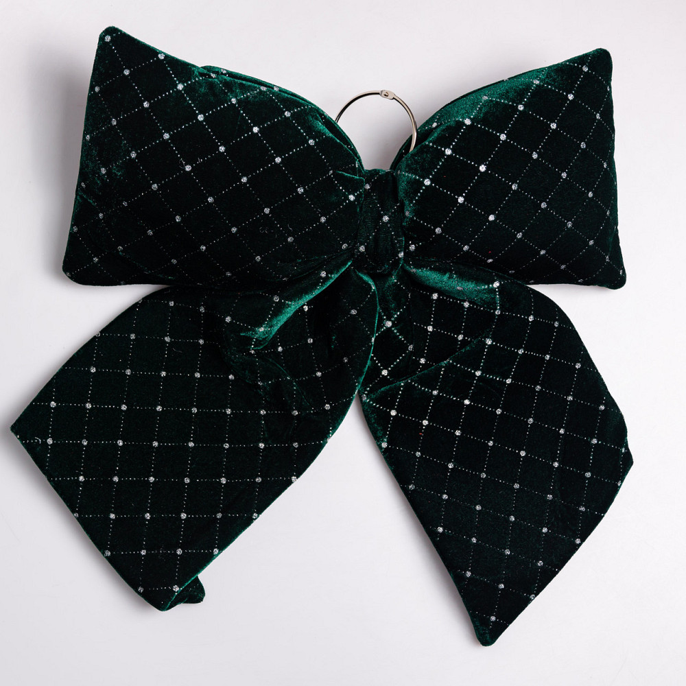 Yiwu Оксамитовий бант для декору зі стразами та візерунком на ялинку 45×50 (см) Зелений CR-2-18 Коломия - фото 1