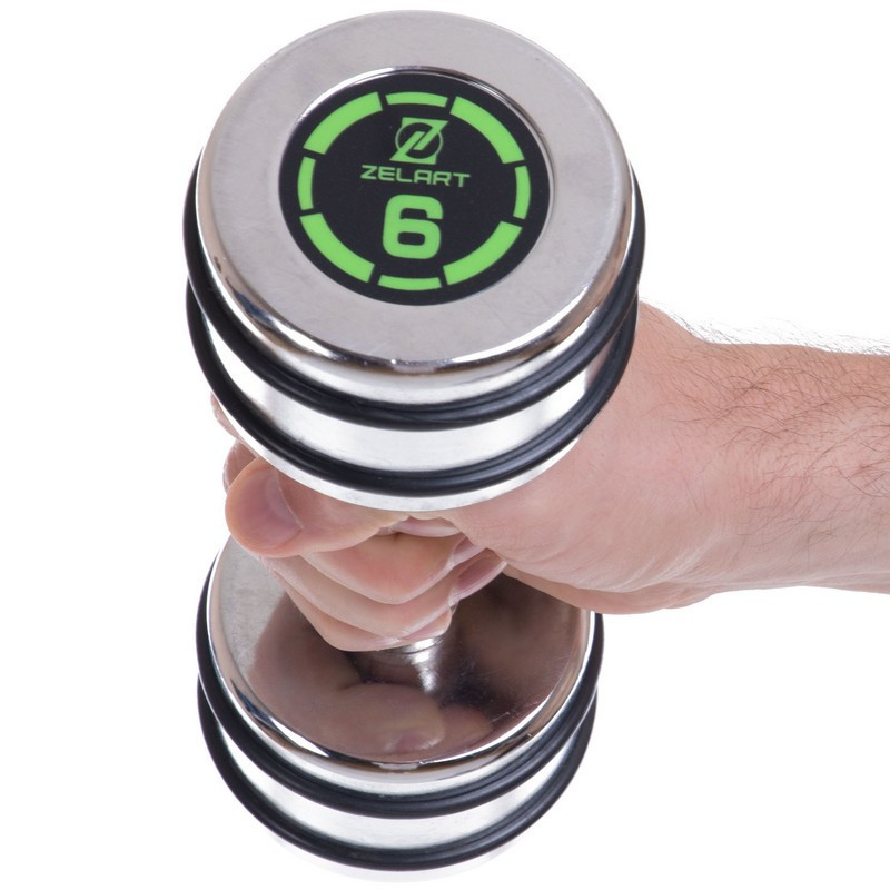 Гантель 6 кг хромована Zelart-2622-6 Гантелі, гирі, штанги та диски Київ - фото 1