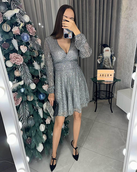 Жіноче святкова блискуча сукня міні з паєтками Сталевий, 52/54 Одеса - фото 4