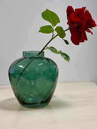 Ваза скляна 16*16*17 см "Амфора" зелене товсте скло Київ