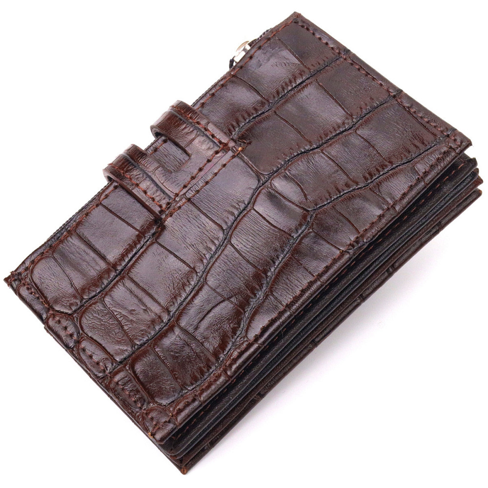 Оригінальний картхолдер із натуральної шкіри з тисненням під крокодила Коричневий (KARYA) Київ - фото 6