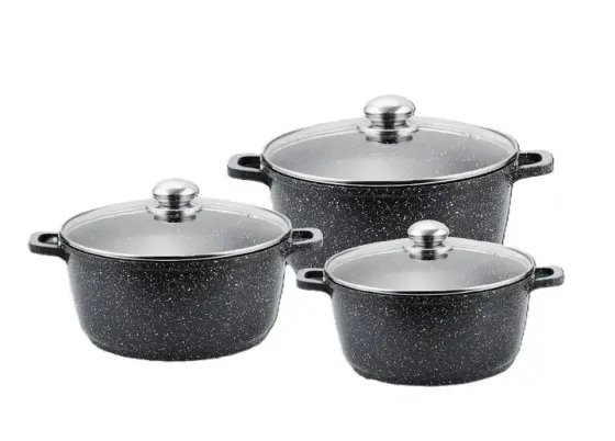 Кухонный набор кастрюль Benson BN-298 из литого алюминия и мармуровым антипригарным покрытием объемом 1.5/2.2/3.2 л. Коломия