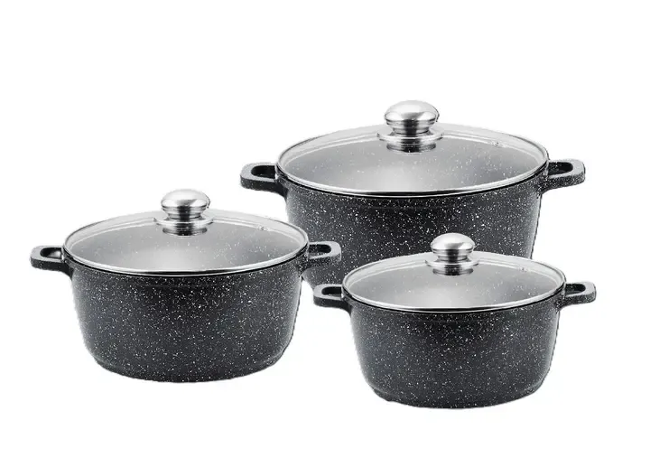Кухонный набор кастрюль Benson BN-298 из литого алюминия и мармуровым антипригарным покрытием объемом 1.5/2.2/3.2 л. Коломия - фото 1