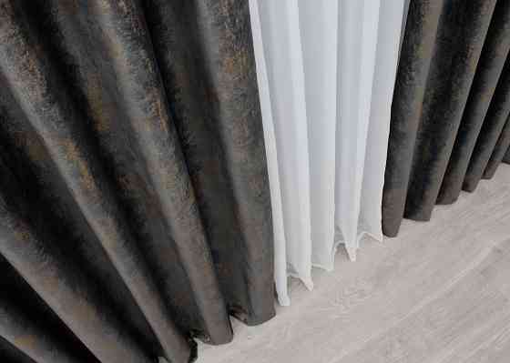 Комплект готовых штор VR-Textil Бархат Афина № 1540ш Графитовый с золотистым 200х295 см 2 шт (32-055) Киев