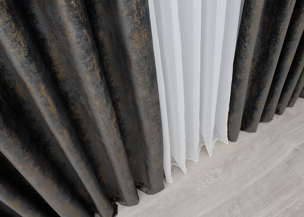 Комплект готовых штор VR-Textil Бархат Афина № 1540ш Графитовый с золотистым 200х295 см 2 шт (32-055) Киев - изображение 6