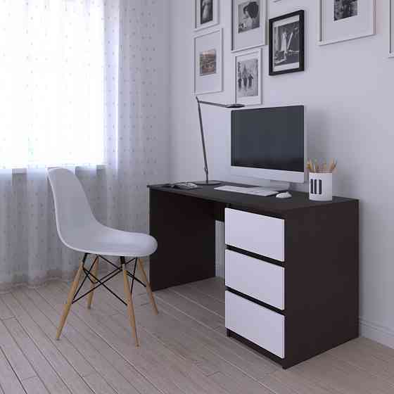 Компьютерный стол VAYS, письменный, современный, с тумбой cправа, 3 ящика з фасадами без ручек R-1 Венге Темный-Белый фасад Львов