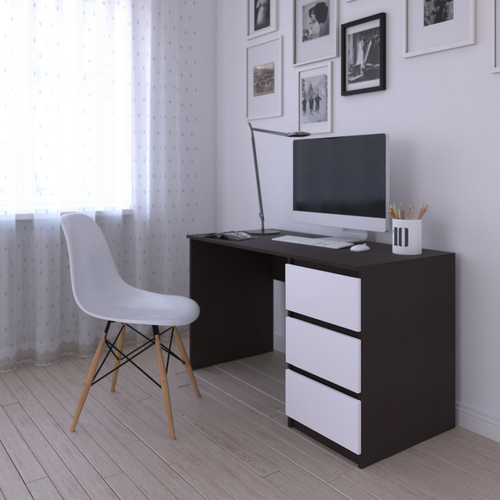 Компьютерный стол VAYS, письменный, современный, с тумбой cправа, 3 ящика з фасадами без ручек R-1 Венге Темный-Белый фасад Львов - изображение 2