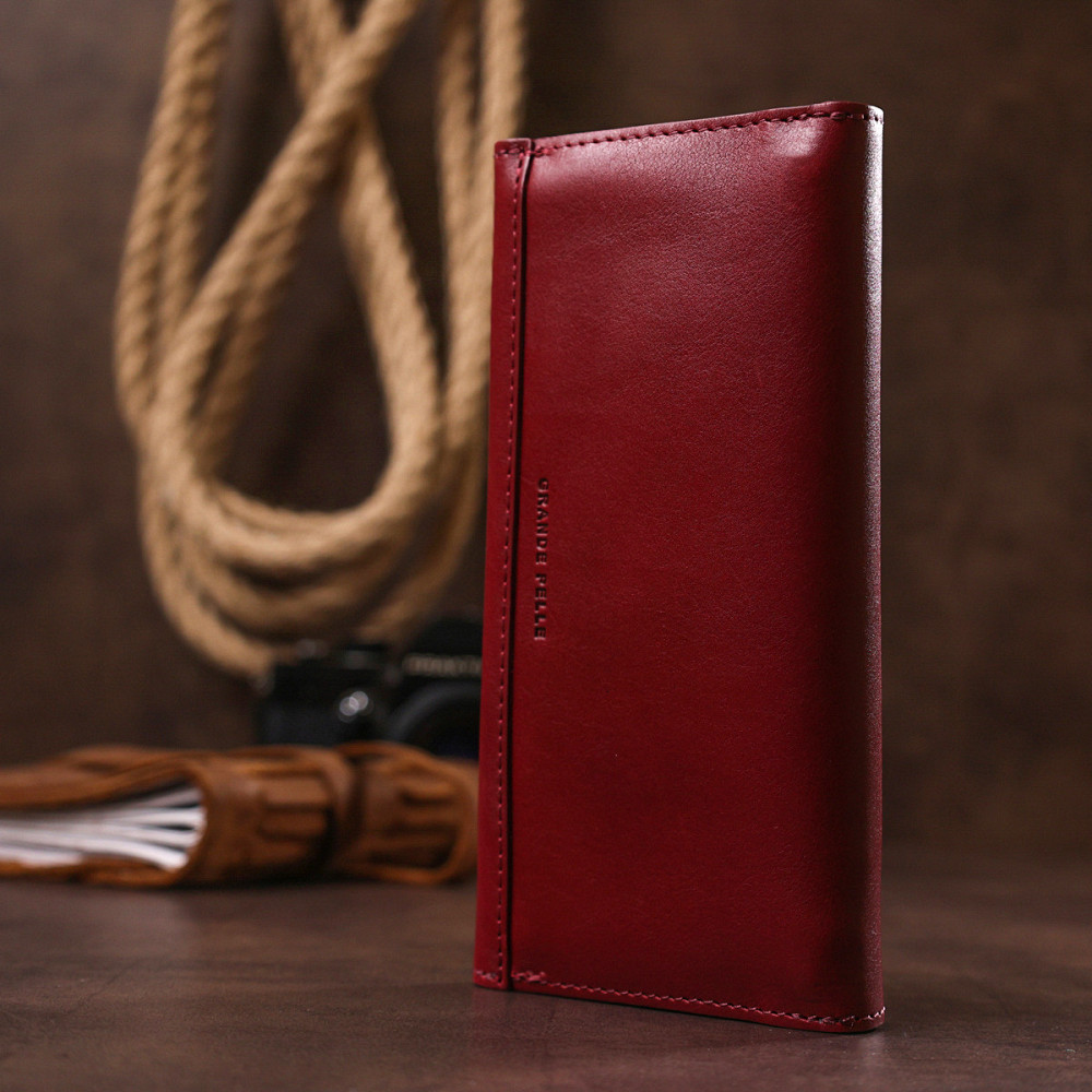 Отменный кожаный женский кошелек Grande Pelle 11576 Бордовый Киев - изображение 2