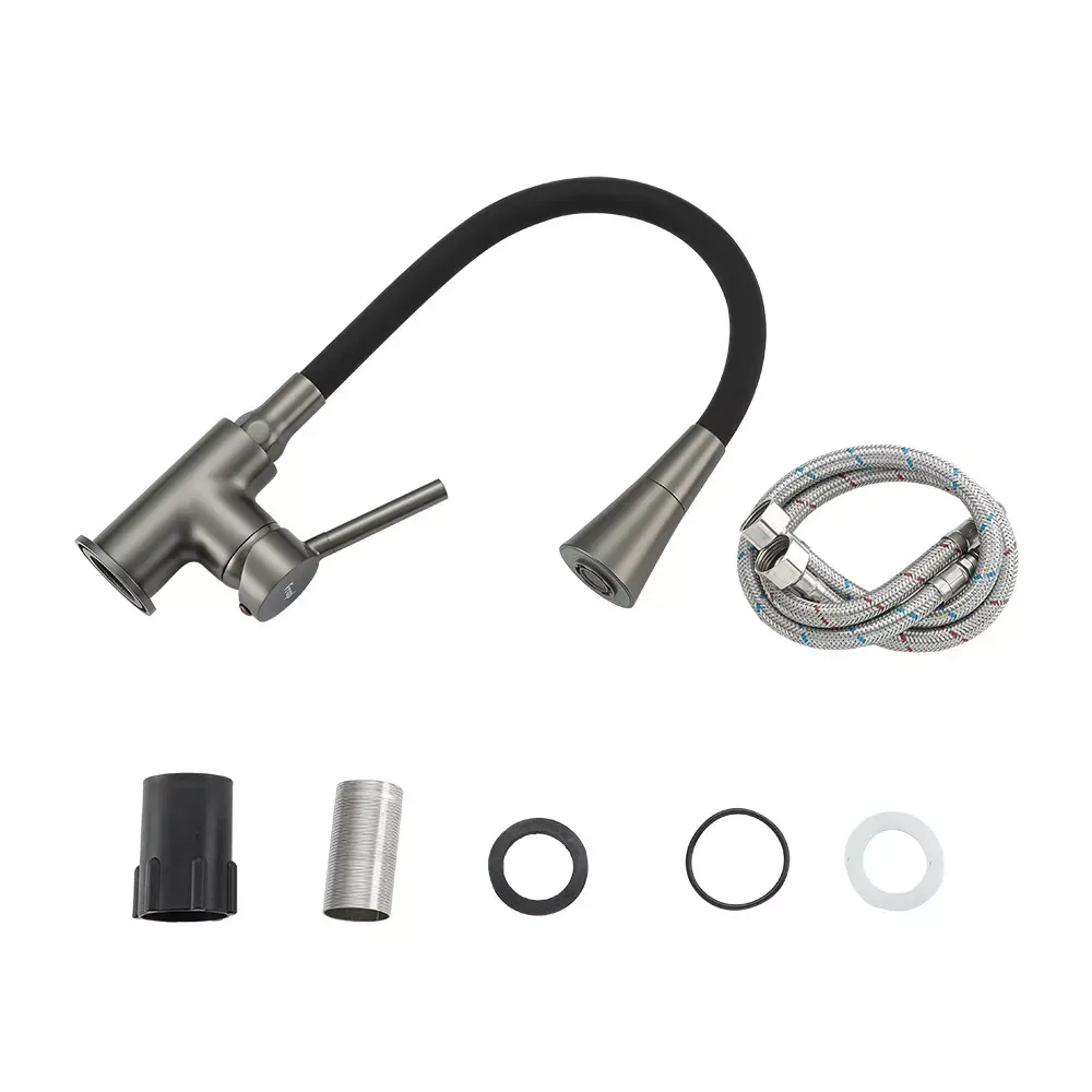 Смеситель для кухни с гибким изливом Frap F4044-9 2 режима, графит/черный Киев - изображение 5