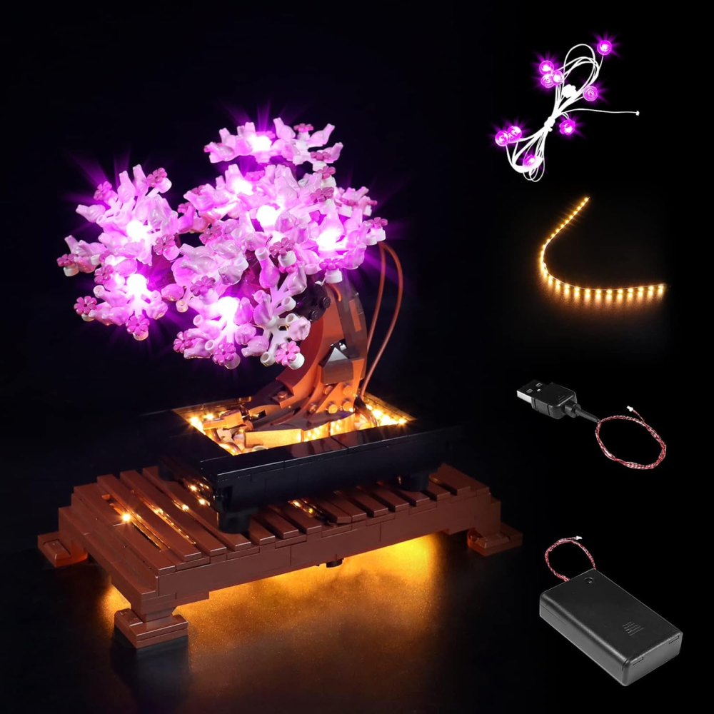 Комплект LED-підсвічування для LEGO Botanicals Bonsai Tree 10281, USB/батарейки, світлодіодний набір для дерева бонсай, рожева Київ - фото 10