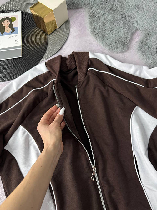 Женский стильный повседневный костюм двойка двунить Шоколад, 42/46 Одесса - изображение 3