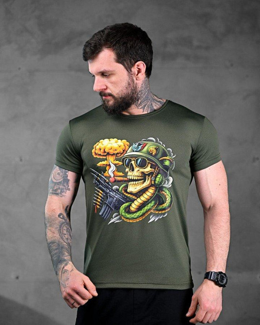 Тактическая мужская футболка принт кобра олива Одесса - изображение 1